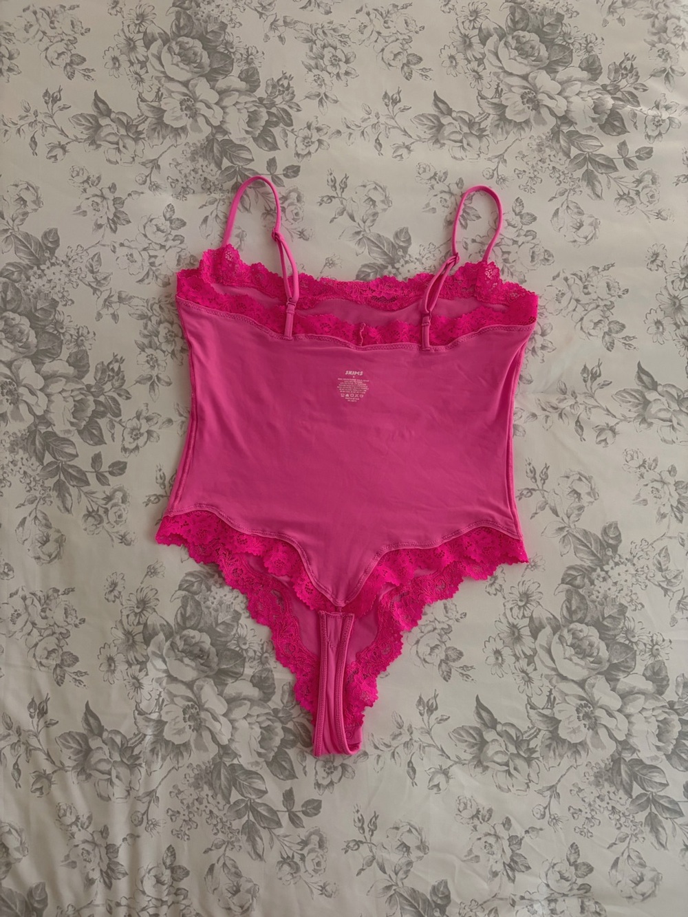 SKIMS Hot Pink Lace-Trim Camisole Bodysuit - Picture 3 of 3
